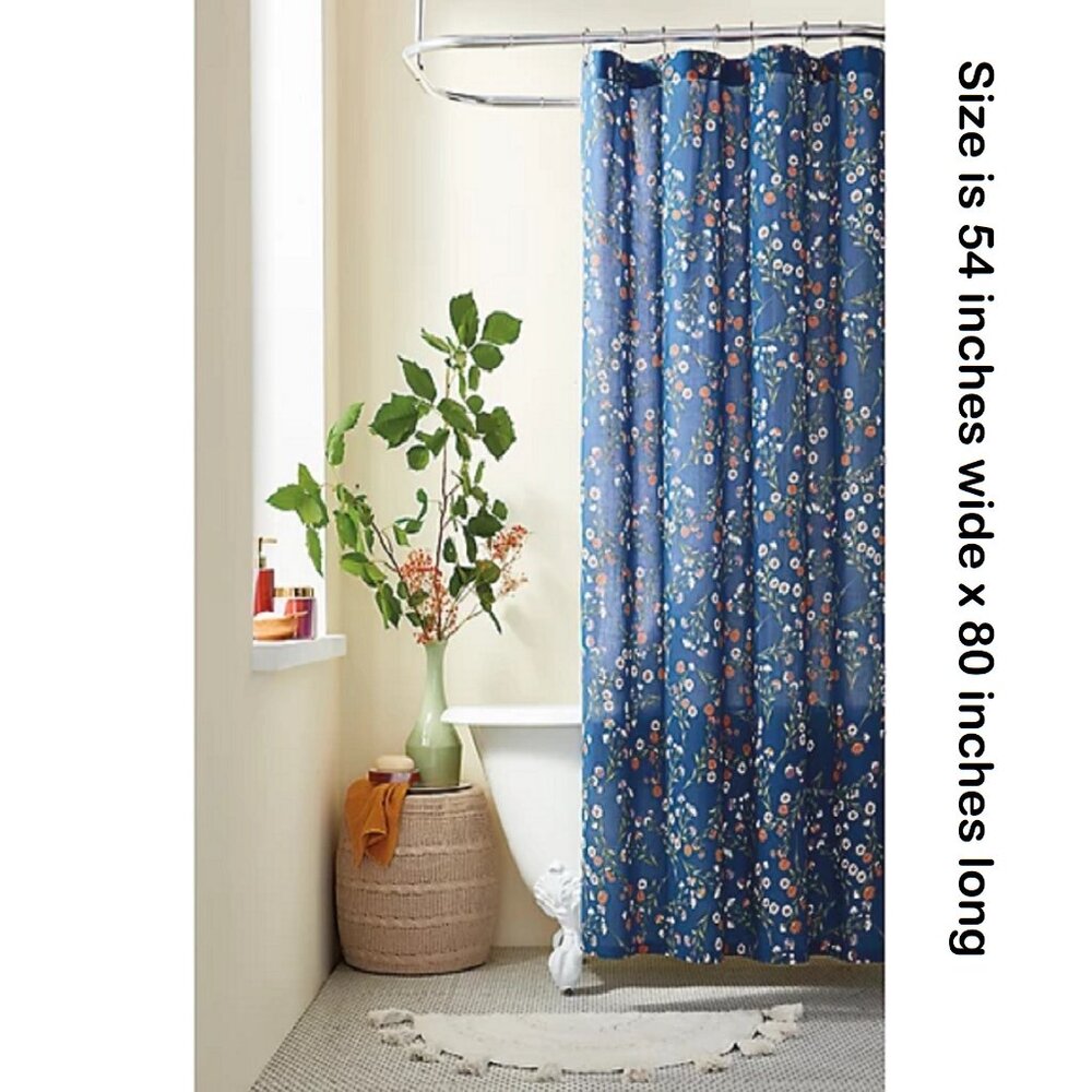 new NAVY BLUE Wild Sage Maeve Floral 54" wide x 80" Long Shower Stall Curtain